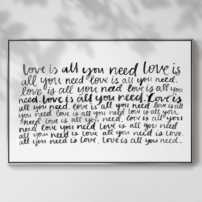 Écriture avec amour I, reproduction d'art sur toile, H 27 po x l 41 po x P 2 po, Argent