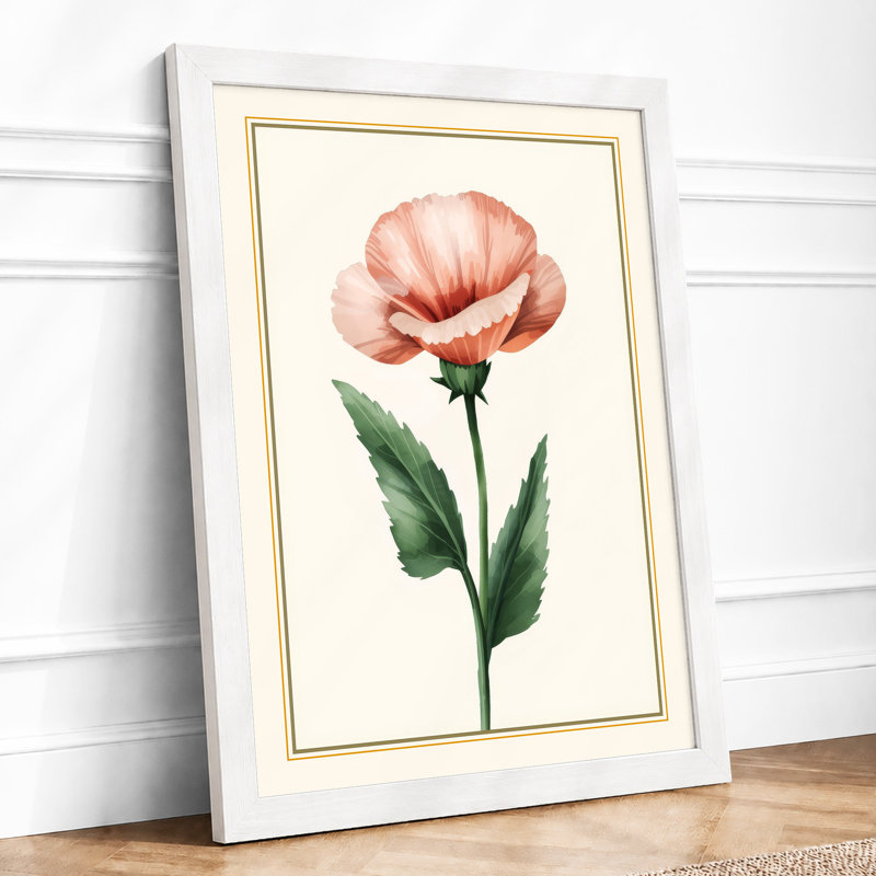 Pink Carnation Study Botanical - Framed Print, A3 - 42.0 x 29.7 cm, White