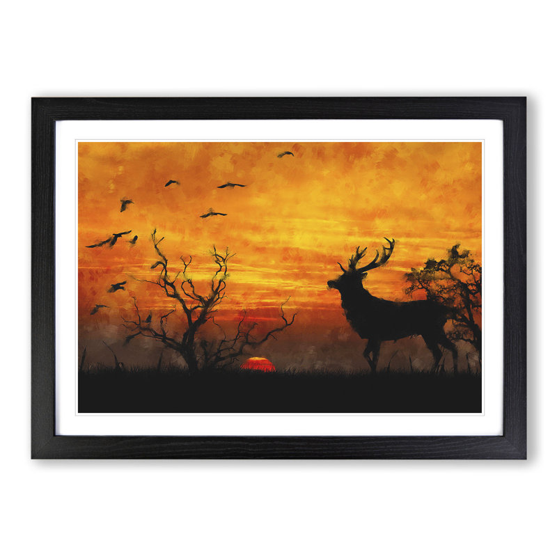 Stag at Sunset - Picture Frame Graphic Art, Black, 48cm H x 65cm W x 2cm D