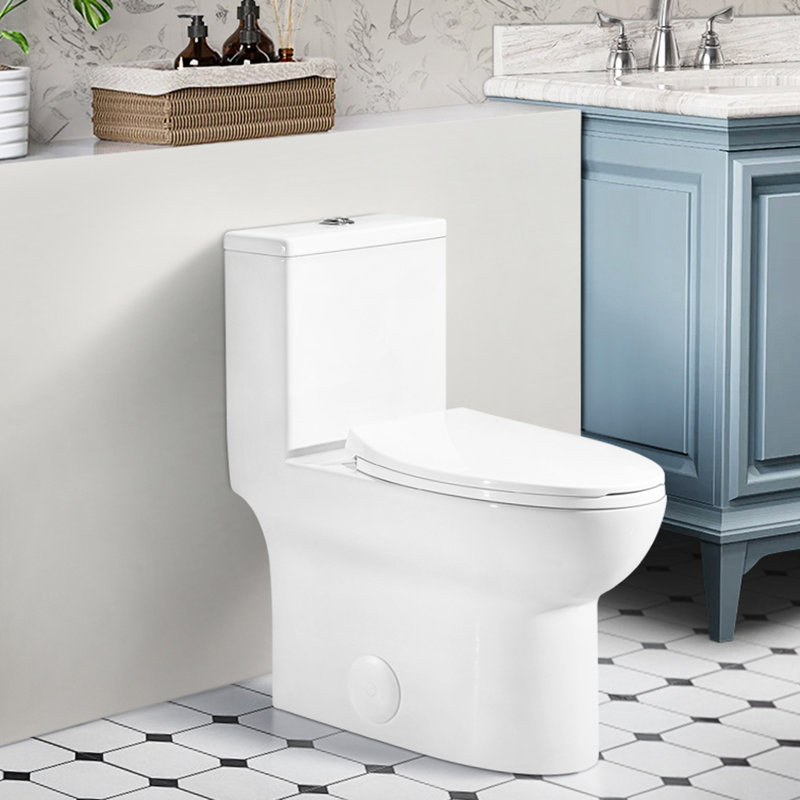 1.1/1.6 Toilet, Elongated Comfort Height, Floor Mounted, Ceramic White, Soft Close Seat, & Height , Mounted Ceramic, Approved