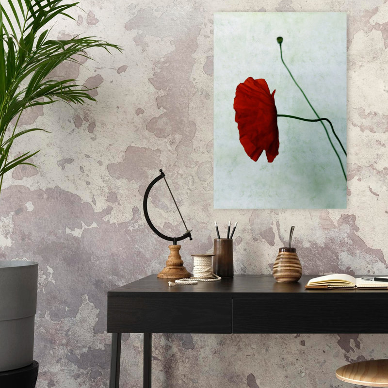 Art contemporain, art floral moderne, coquelicot organique moderne, H 24 po x l 16 po