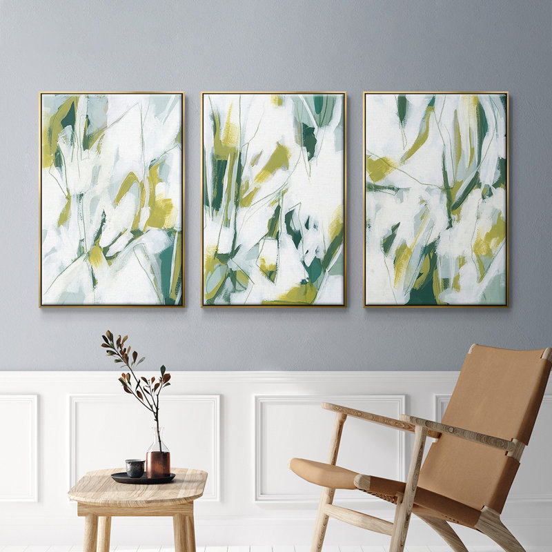 Emerald Ice I - ensemble de 3 reproductions sur toile, Or, H 27 po x l 54 po