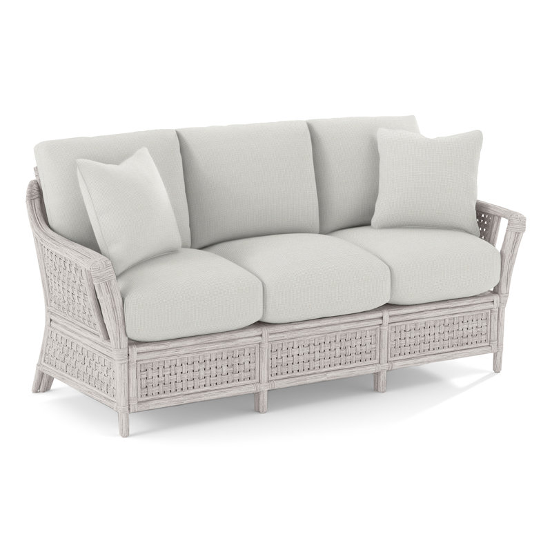 Boca Upholstered 78'' Sofa, Green and Blue Stripe, Antique Frost White