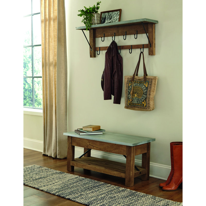 Banc en bois massif avec rangement Crockett