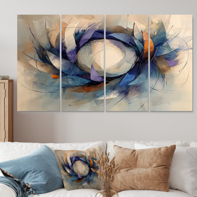 Couronne abstraite en velours de densité III - Art mural couronne - Art mural traditionnel pour le salon, 4 pièces