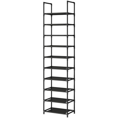 Tall Shoe Rack for Entryway Closet Adjustable Stackable Storage Organizer with Anti-Tip Kits Black Metal Shelf