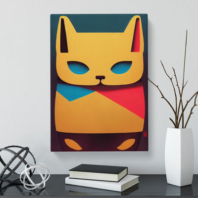 Maneki Neko Cat Cubism - Wrapped Canvas