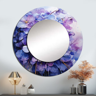 Ruthine Lavender Mystery Blooms I - miroir Violettes, miroir mural rond mauve, impression sur métal