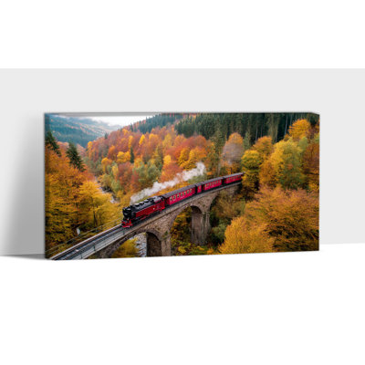 Art mural sur toile grand paysage d'automne - train d'automne, décorations murales, décorations rétro d'automne pour salon, impression sur toile tendue encadrée, 30 po x 60 po
