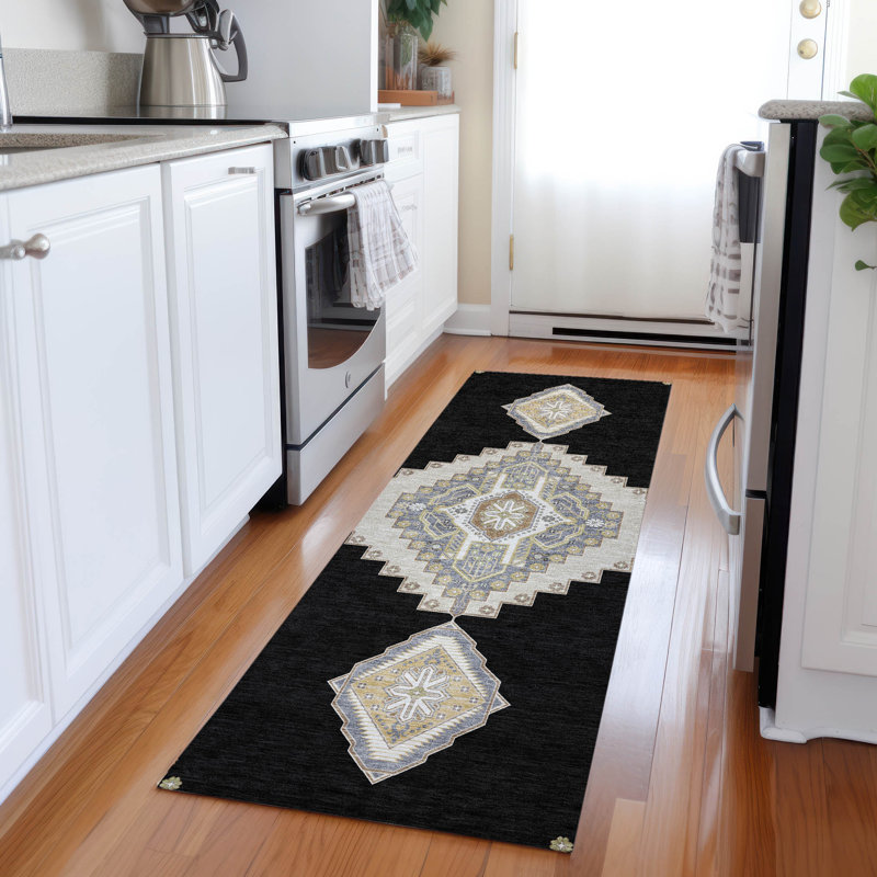Elira Black Washable Indoor-Outdoor Rug - , 2'3" x 7'6"