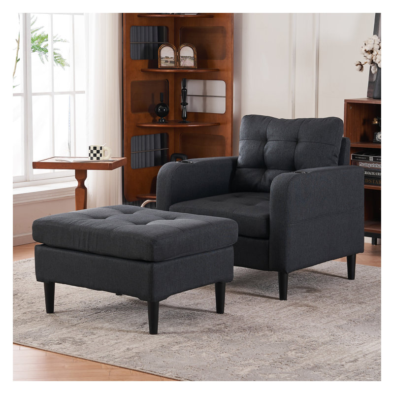Ensemble de fauteuil capitonné et repose-pieds gris foncé