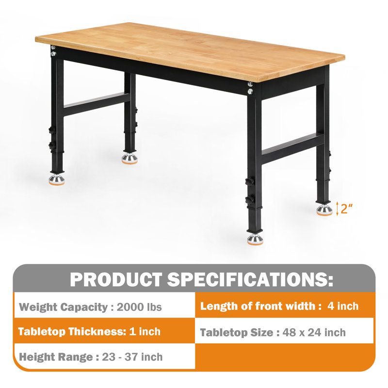 Labastide 48'' W Solid Wood Top Height-Adjustable Workbench