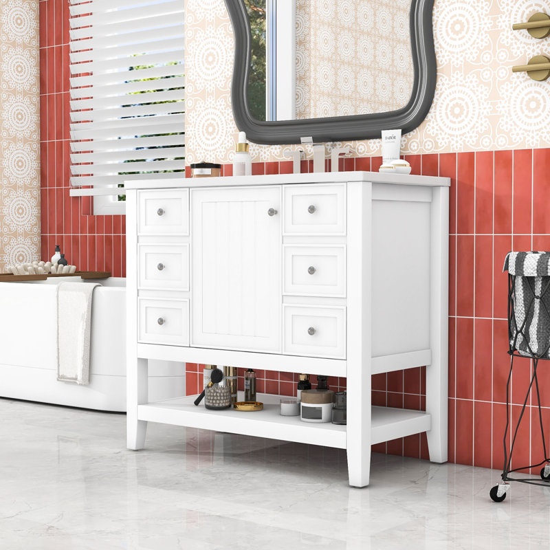 Meuble-lavabo avec une armoire et trois tiroirs, Blanc