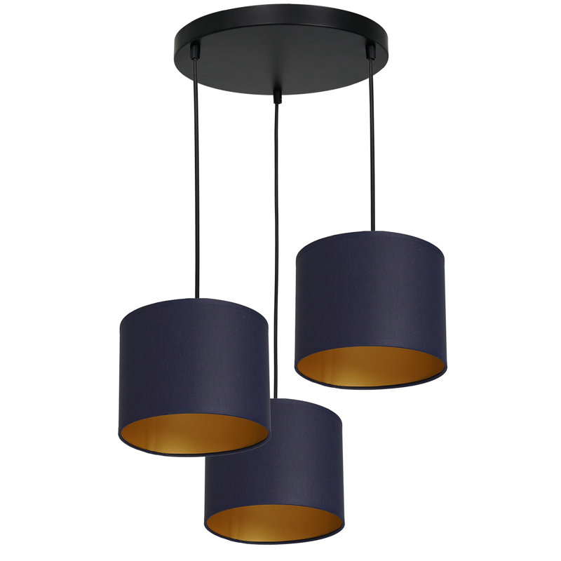 Ajooni 3 - Light Drum Chandelier, Black, Blue/Gold