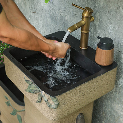 Outdoor Courtyard Engineered Stone Sink & Mop Basin Combo, Panda Art Sculpture Design