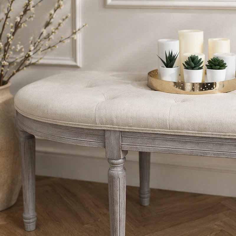 Banc rembourré capitonné beige clair Coastal