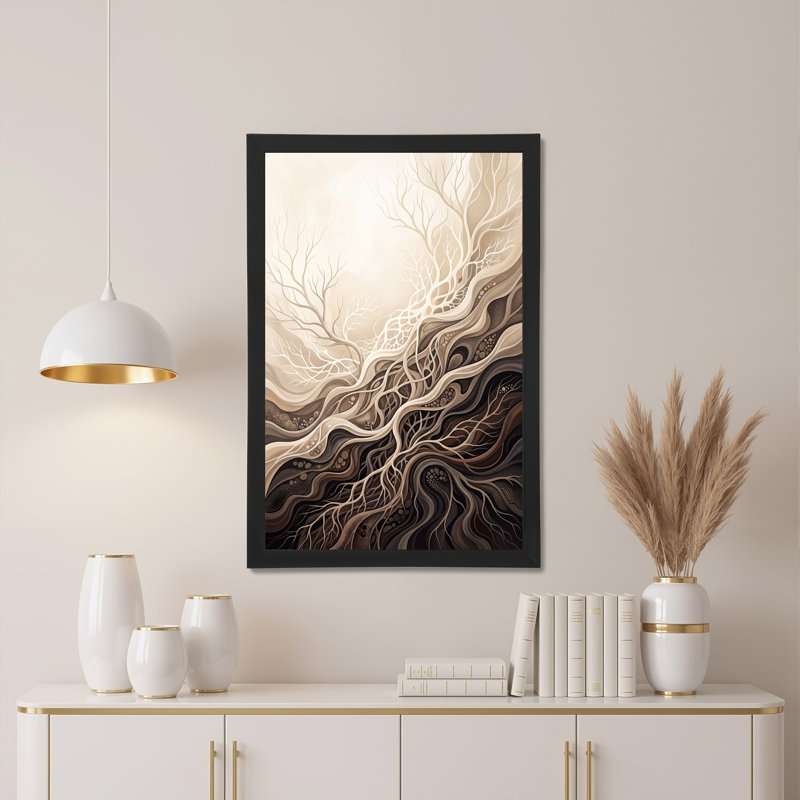 «Swirling Brown and Beige Tree Roots and Branches», art mural sur toile, 24"H x 16"W