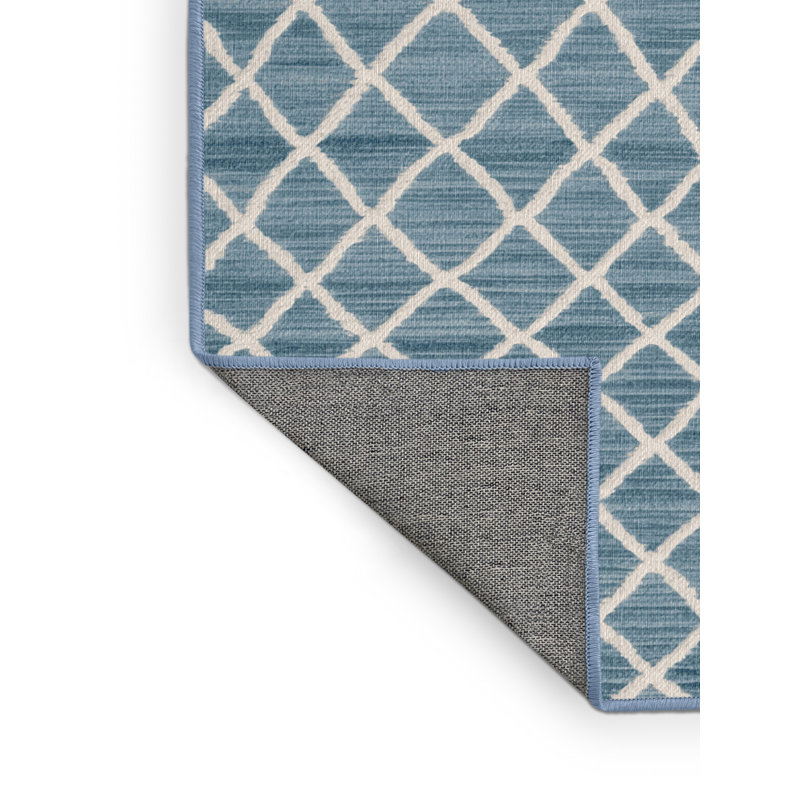 Tapis bleu en treillis lavable à la machine, Rond 3 pi
