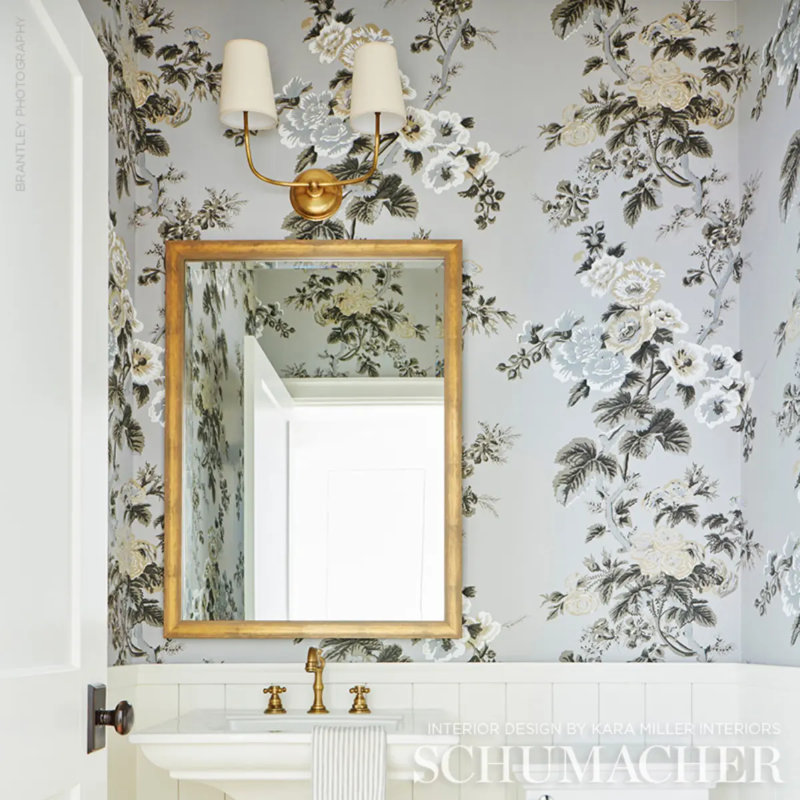 Pyne Hollyhock Wallpaper, Grisaille