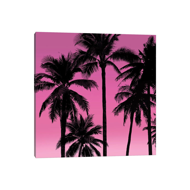 Palms Black On Pink I by Mia Jensen - Wrapped Canvas Print, 30.48 cm H x 30.48 cm W