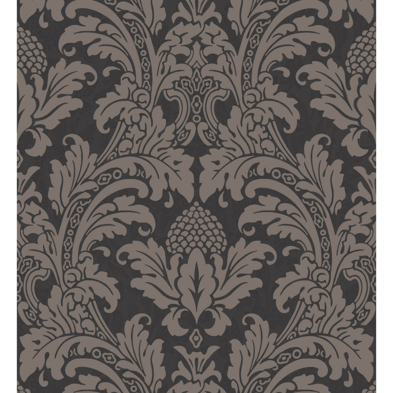 Albemarle Blake Damask Wallpaper Roll, Black/Graphite