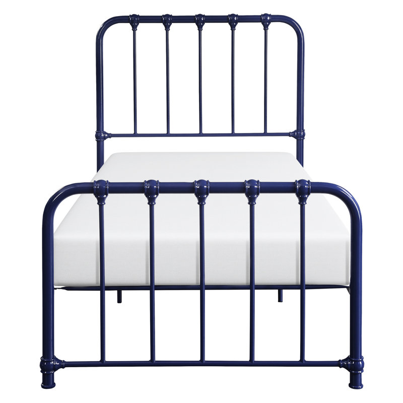 Lit simple en métal à finition bleue pour chambre à coucher, sans sommier, facile à assembler dans la chambre à coucher avec lit simple de couleur, ressort requis, installation simple