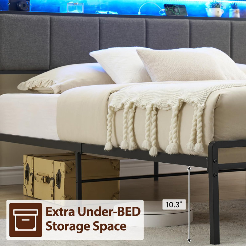 Bed Frame With Headboard, USB & Type-C Charging Station, King
