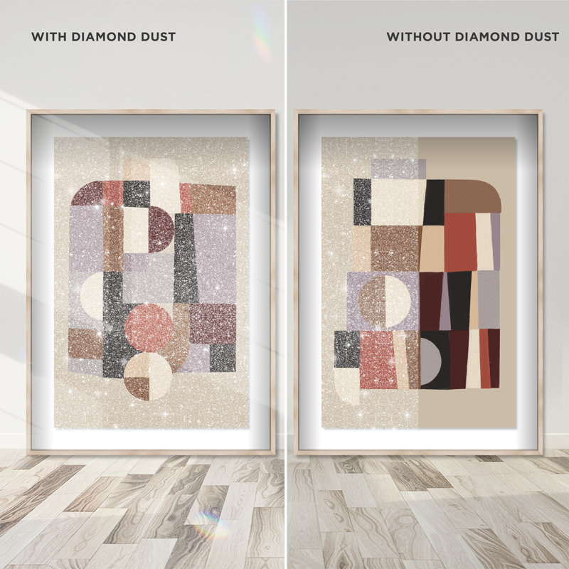 Berry Deco Set Shadowbox Abstract Print by Oliver Gal, Black Frame, 10 x 15, 25" H x 17" W, Natural Oak Shadowbox