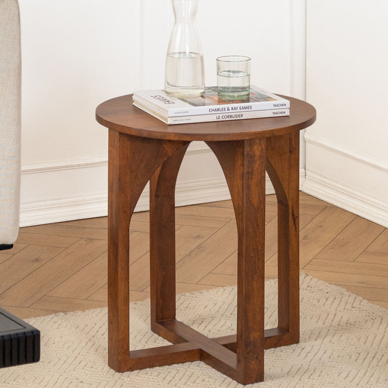Ealyn Round Top Solid Wood End Table, Walnut