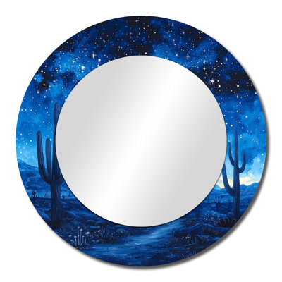 Cactus Under The Desert Blue Stars I - Floral Cactus Mirror Wall Decor - Printed On Metal