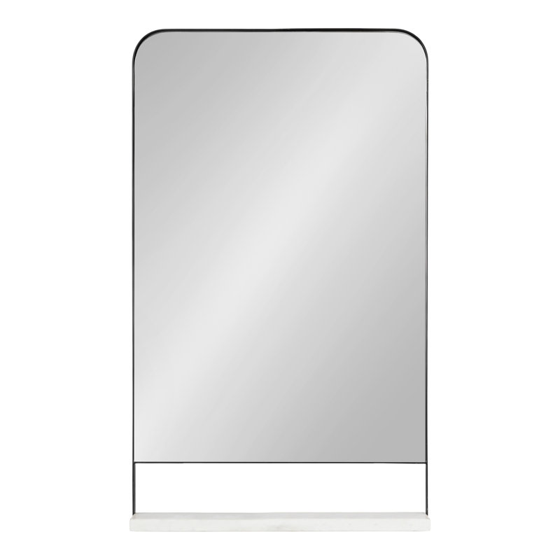 Branchville Metal Wall Mirror with Shelf, 20" x 34", White and Black, Rectangle