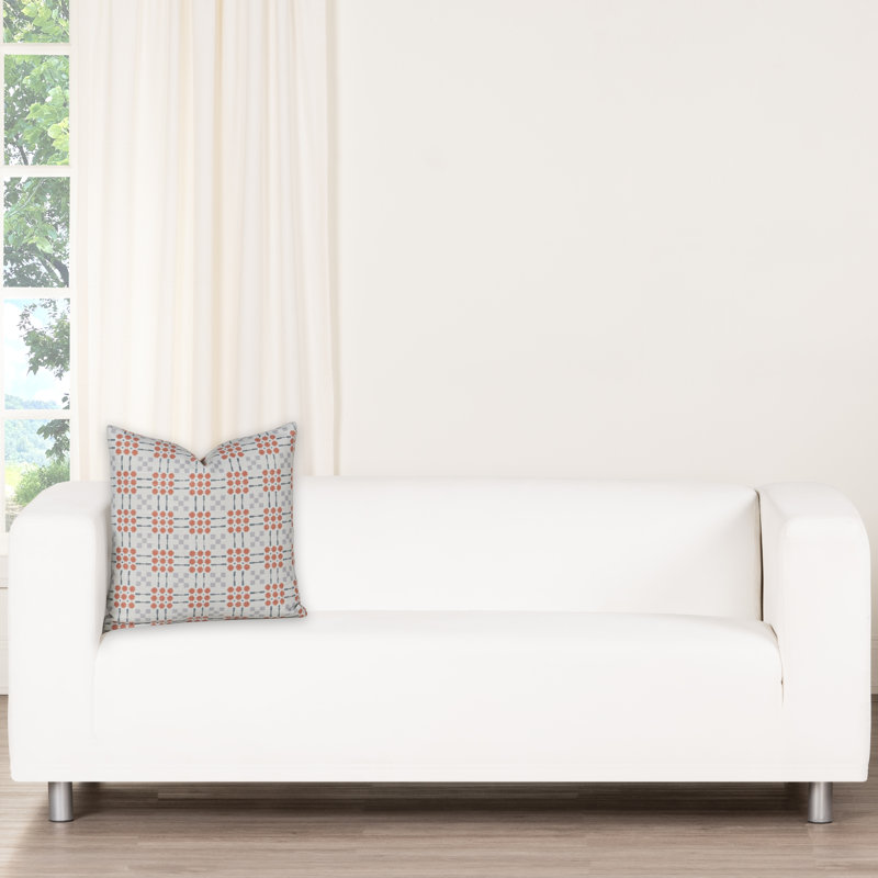 Coussin décoratif à motif géométrique Gridwork, Plumes, Bleu, Carré 26 po