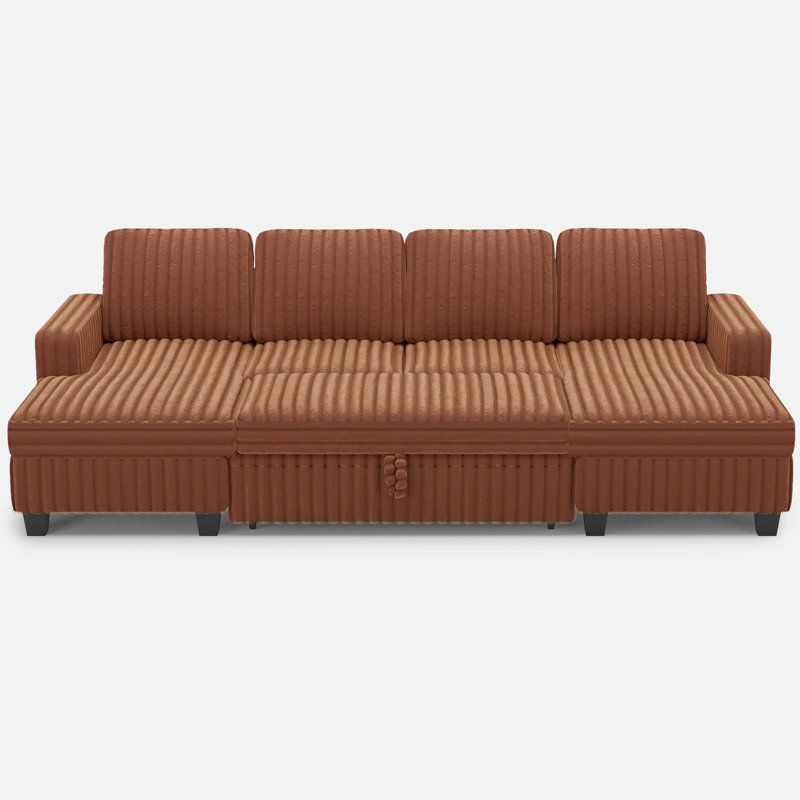 Canapé modulaire en fausse fourrure de lapin avec lit escamotable, Fausse fourrure brune