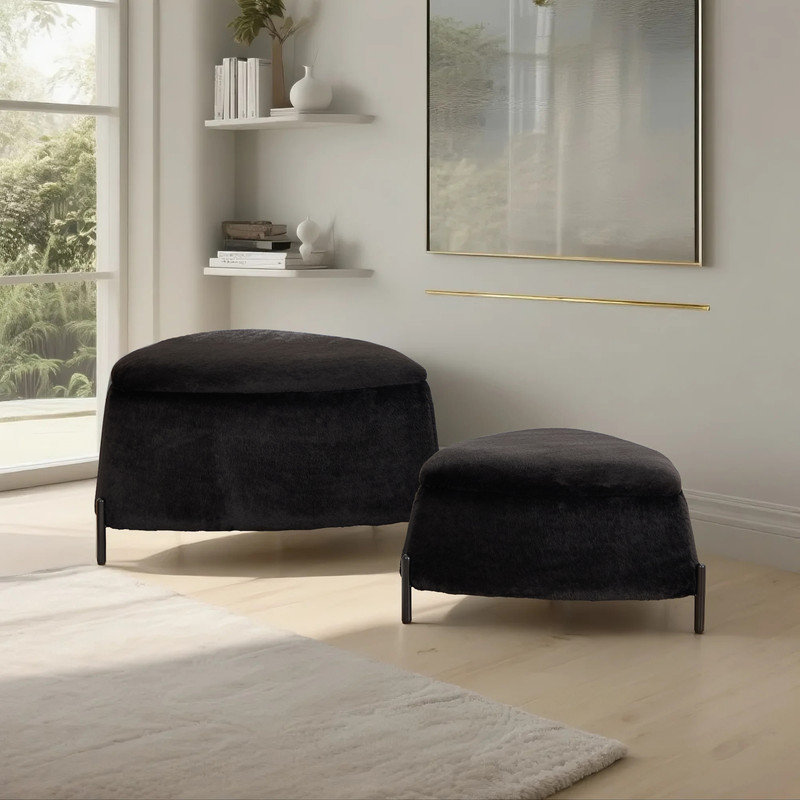 2-Piece Storage Ottoman Set Versatile Footrest, Shoe Bench & Side Table, Black