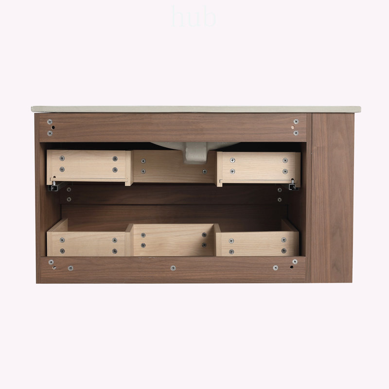 Meuble-lavabo mural 36 po avec tiroir à fermeture en douceur, conception intemporelle pour salle de bain moderne, Chêne brun