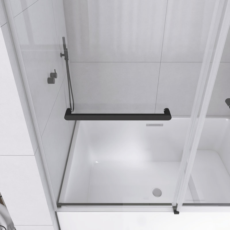 56 à 60 po X P 60 po H Double porte de douche coulissante sans cadre en acier inoxydable 304 noir mat, verre trempé de 5/16 po (8 mm)