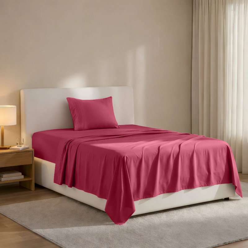 Lux Decor 4-Piece Ultra Soft Microfiber Sheet Set Deep Pocket Fitted Sheet, Wrinkle-Resistant & Easy Care Bedding, Burgundy