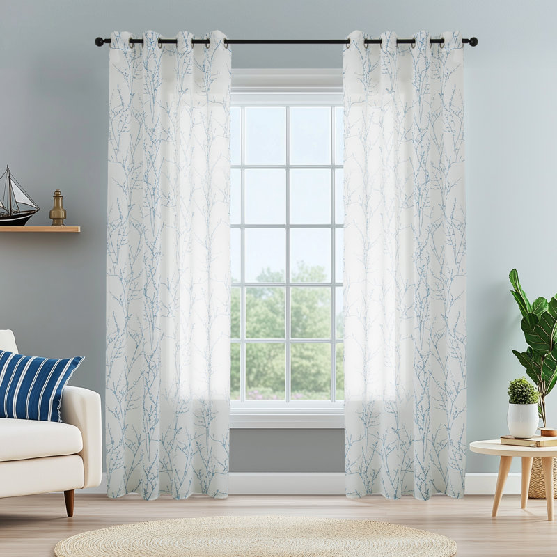 Mkenzi Polyester Semi-Sheer Gromments Curtain Pair, 52" W x 63" L, Blue
