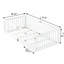Lit simple au sol blanc avec structure en bois d'hévéa, clôture haute, porte fonctionnelle et soutien solide des lattes de la plateforme, taille compacte idéale en blanc, bois manufacturé, structure