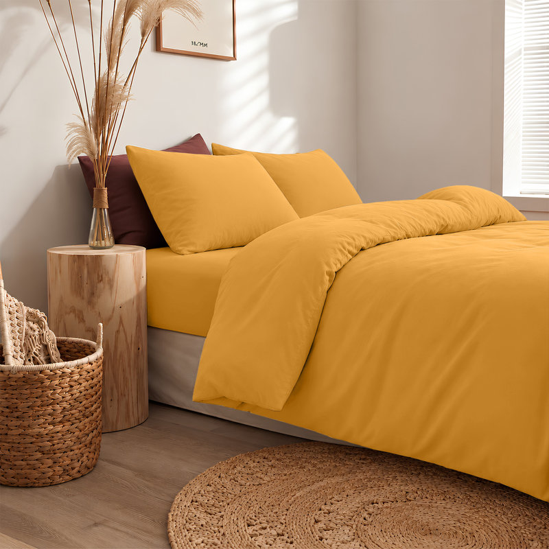 300TC Microfiber Duvet Cover Set – Reversible Luxury 3-Piece, Single Duvet Cover + 1 Standard Pillowcase, Mustard/Ocher