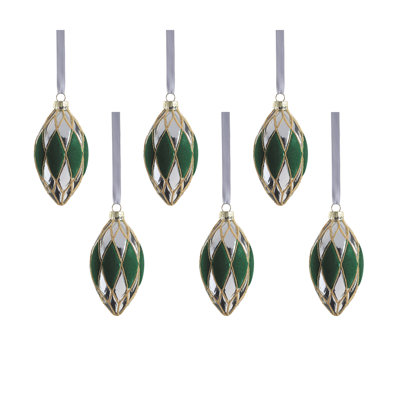 Messina Verde 6-Piece Glass Ornament Set, Rhombus
