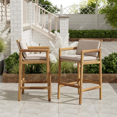 Ensemble de tabourets d'extérieur Marcella, structure en bois d'acacia avec coussin intégré