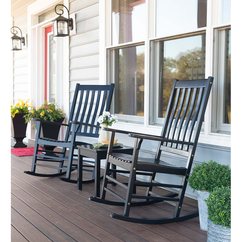 Indoor/Outdoor Slatted Wood Rocker, Black