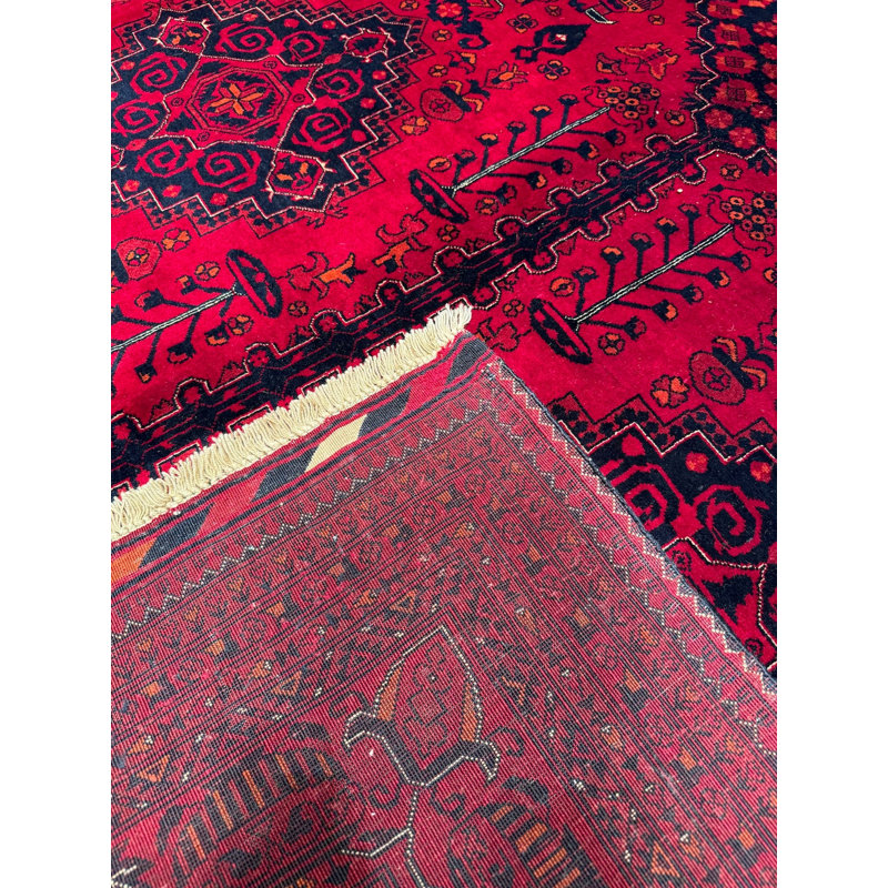 Tapis en laine et coton rouge noué à la main Original