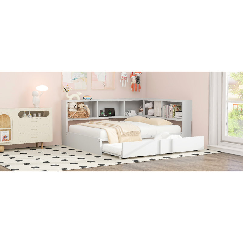 Lit de jour en métal blanc avec couchette, rangement et élément, Blanc