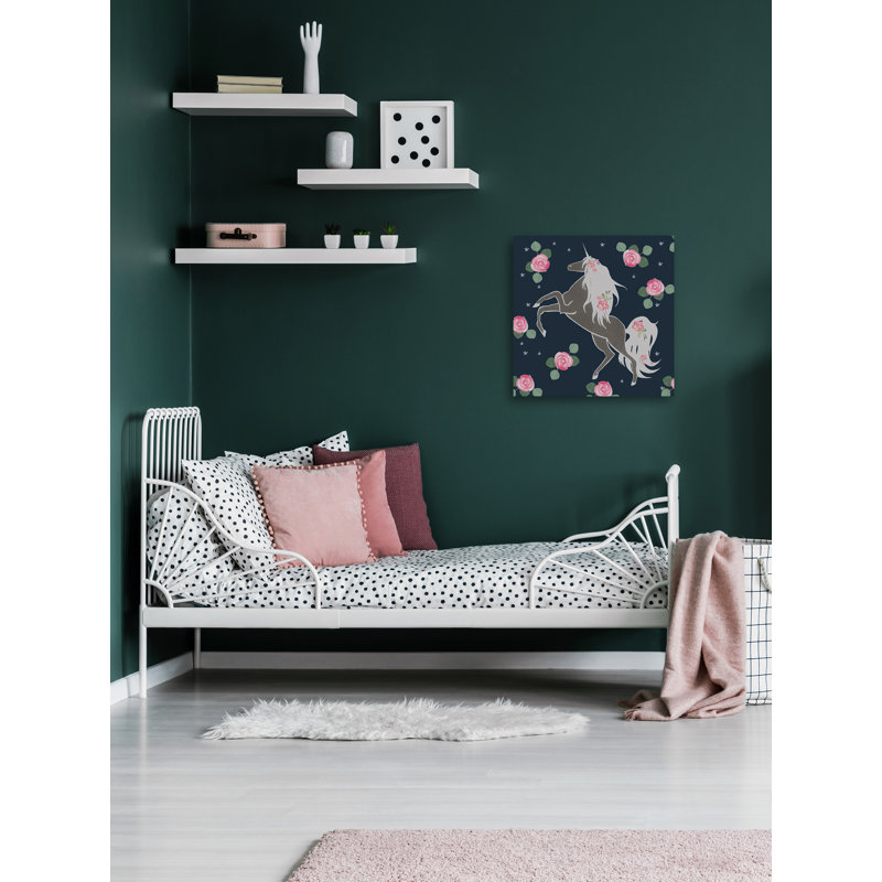 Crochet Rose Bloom Unicorn - No Frame Print on Canvas, 61cm H x 61cm W