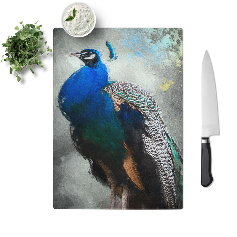 Glass Gorgeous Peacock Bird Chopping Board, 39 cm W x 28.5 cm L