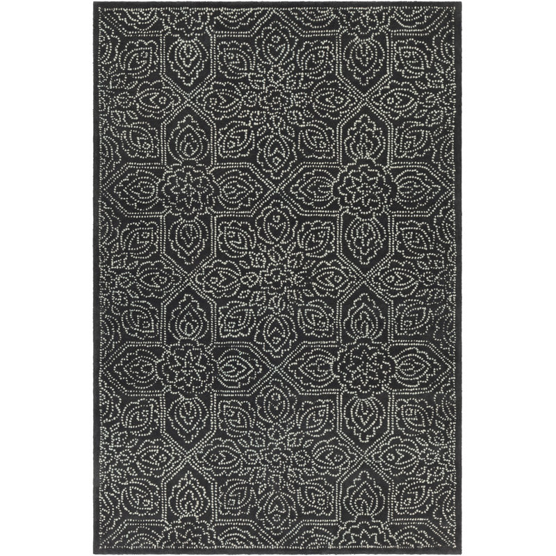 Elegant Black Wool Tufted 5' x 7' Rectangular Area Rug