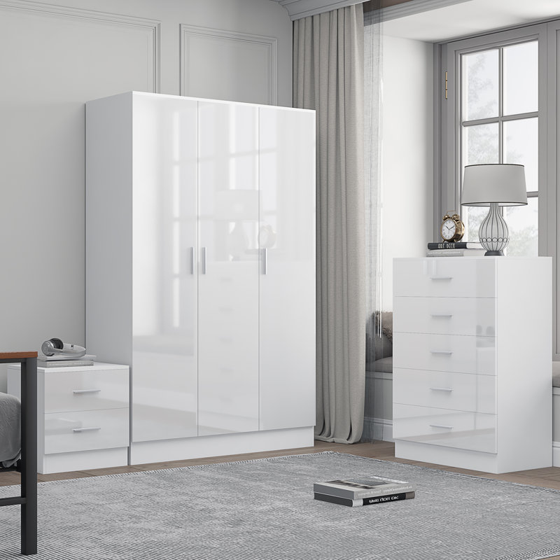 Eva Piece Bedroom Set, White Gloss / Matt White