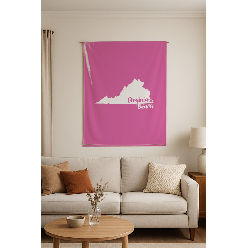 Home Sweet Virginia Beach — Silhouette de l'État de Virginie — Tapisserie murale tissée portrait, 36" H x 26" W